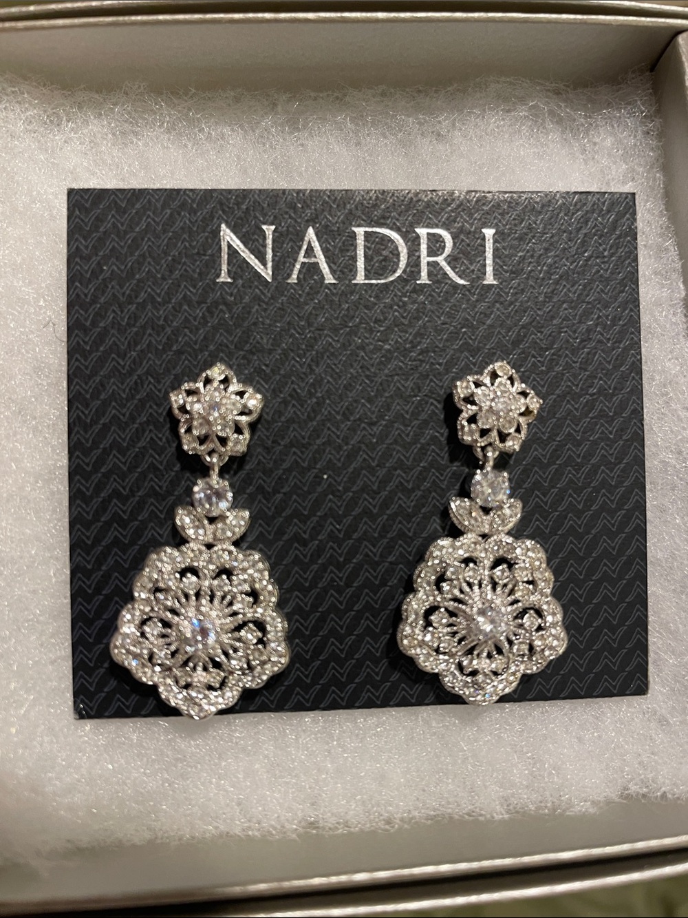 NADRI silver and crystal hanging earrings O/S